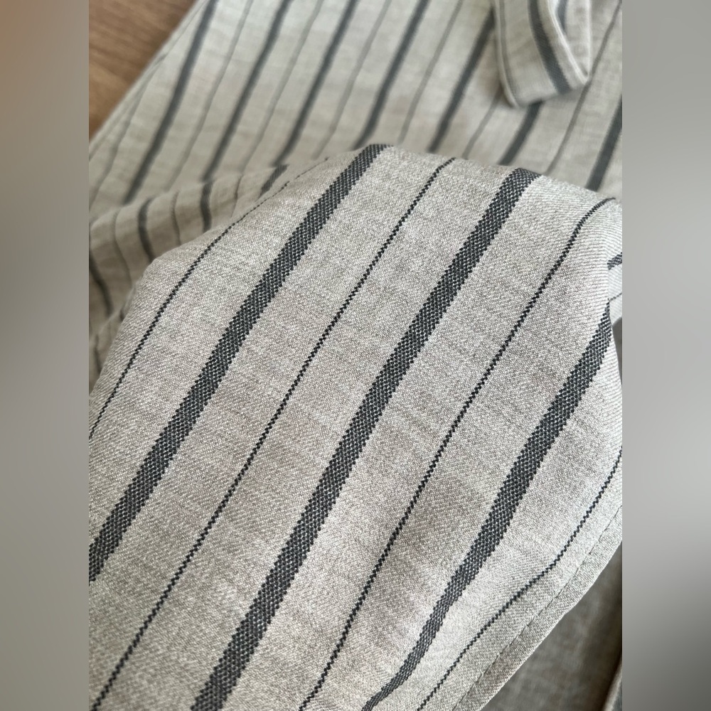 NYCC Beige Striped A-Line Midi Skirt with Tie and button Front - Picture 5 of 7